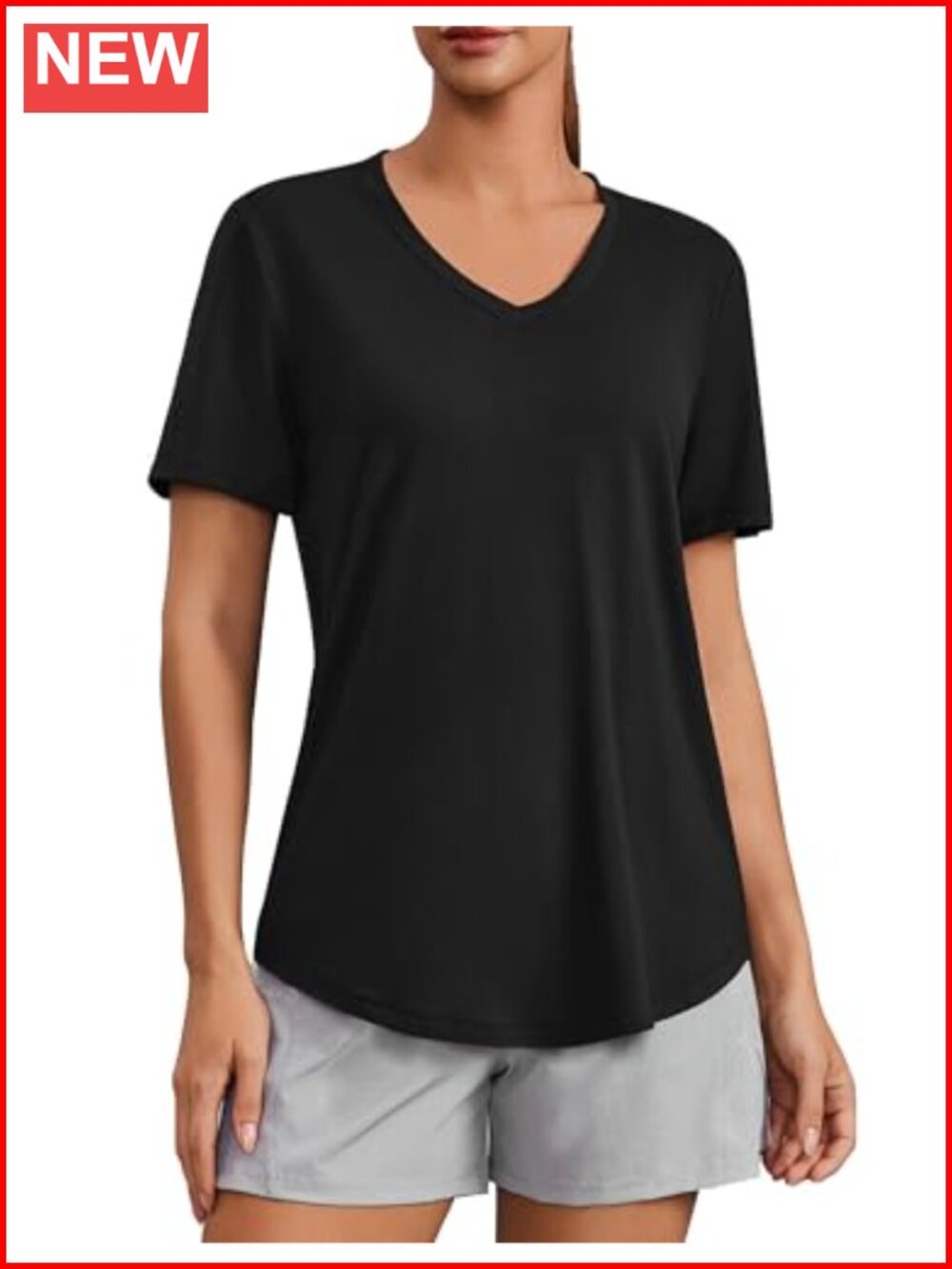 V Neck Short Sleeve Workout Top Quick Dry Active T-Shirt UPF 50+